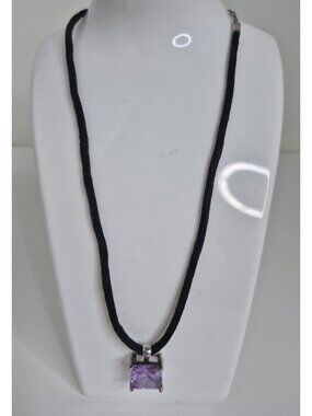 Simulated Lavender Rhinestone W/ 925 Sterling Silver Corded Necklace